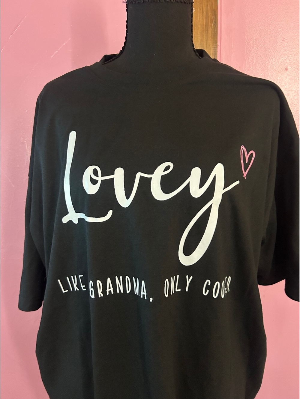 Lovey Like a Grandma Only Cooler Black Graphic T-Shirt, Casual Short Sleeve Tee